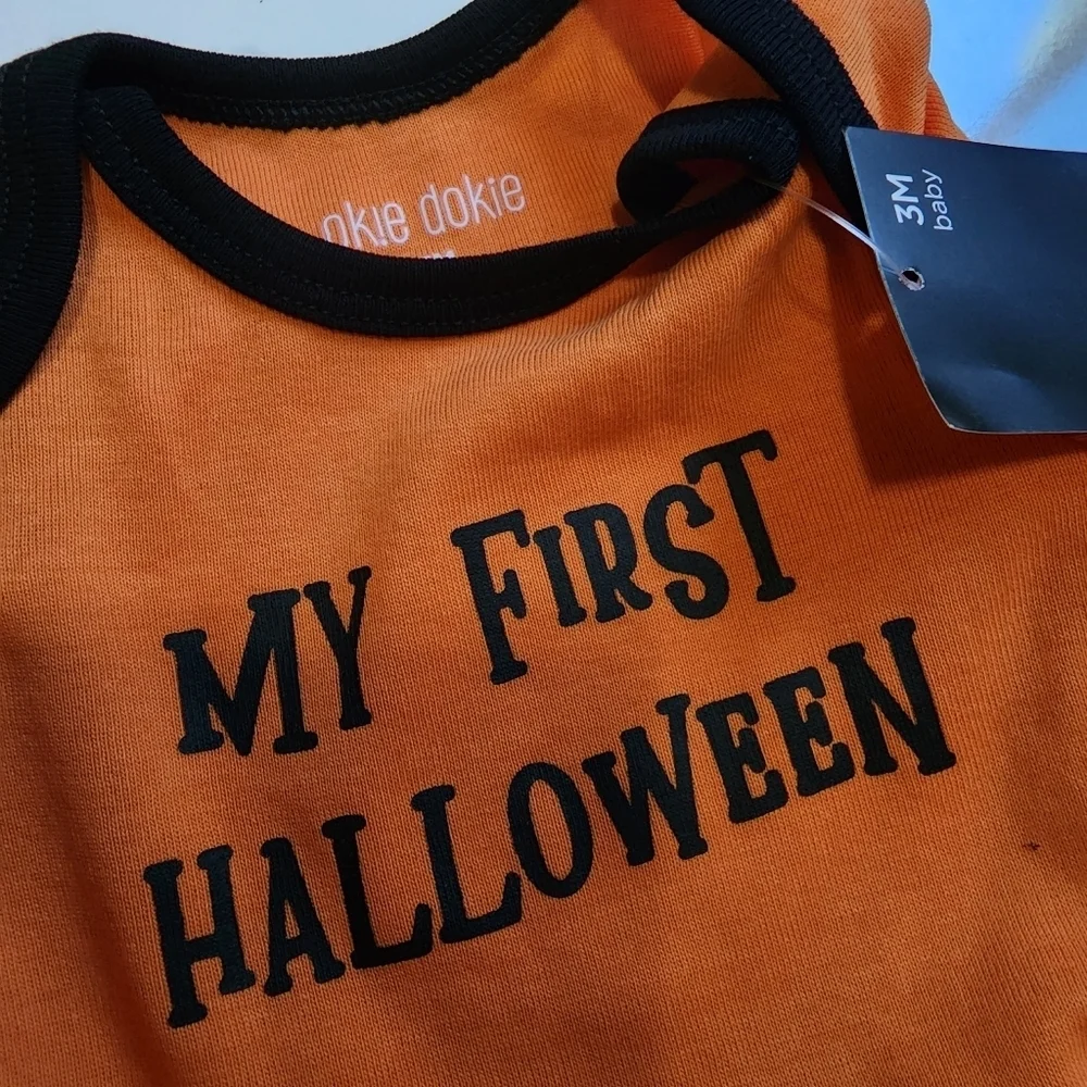 Okie Dokie My first Halloween orange and black footed sleeper Size 3 months NWT